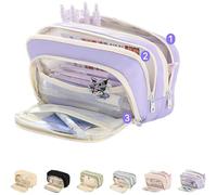 Big Capacity Pencil Case, 3 Compartments Large Pencil Pouch, Simple Pencil Holder Pouch Pencil Pouch Organizer Pen Cases, Pen Bag Pencil Box Holder Organizer (Purple)