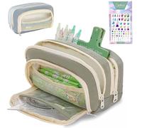 Big Capacity Pencil Case, 3 Compartments Simple Storage Aesthetic Pencil Case, Large Capacity Pencil Pouch Handheld Pen Bag Cosmetic Portable Gift (Green)