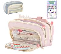 Big Capacity Pencil Case, 3 Compartments Simple Storage Aesthetic Pencil Case, Large Capacity Pencil Pouch Handheld Pen Bag Cosmetic Portable Gift (Pink)