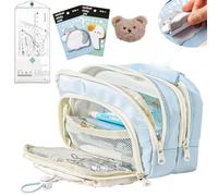 Big Capacity Pencil Case, 3 Compartments Simple Storage Aesthetic Pencil Case, Large Capacity Pencil Pouch for Students, Office Workers, Office Necessities (Blue)