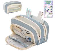 Big Capacity Pencil Case, 3 Compartments Simple Storage Aesthetic Pencil Case, Large Capacity Pencil Pouch Handheld Pen Bag Cosmetic Portable Gift (Blue)