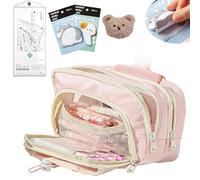 Big Capacity Pencil Case, 3 Compartments Simple Storage Aesthetic Pencil Case, Large Capacity Pencil Pouch for Students, Office Workers, Office Necessities (Pink)