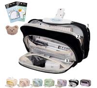 Big Capacity Pencil Case, Beige Pencil Case, Large Capacity Pencil Pouch, Pencil Pouch Organizer, 3 Compartments Simple Storage Aesthetic Pencil Case (Black)