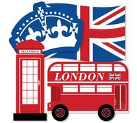 Big Dot of Happiness Cheerio London - Union Jack Flag Double-Decker Bus Crown and Red Phone Booth decorations Diy British UK Party Essentials - S