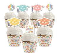Big Dot of Happiness Groovy Grad - Lot de 24 caissettes à cupcakes et pics à friandises pour fête de remise de diplôme hippie