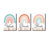 Big Dot of Happiness Hello Rainbow - D coration murale Boho Kids Bathroom Rules - 7,5 x 10 pouces - Ensemble de 3 panneaux - Laver, brosser et ch