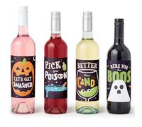 Big Dot of Happiness Here for The Boos Lot de 4 étiquettes de vin, décorations de fête d'Halloween fantômes pour femmes et hommes, étiquettes autocollantes pour bouteille de vin d'Halloween