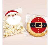 Big Dot of Happiness Jolly Lot de 25 autocollants Père Noël et sacs à biscuits transparents, sacs à friandises en cellophane 10,7 x 17,8 cm, cadeaux de fête de Noël pour bonbons ou pâtisseries