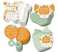 Big Dot of Happiness Little Pumpkin - 4 jeux d'automne pour fête prénatale - 10 cartes chacun - Who Knows Mommy Best, Mommy or Daddy Quiz , What's in Your Purse and Oh Baby - Ensemble Gamerific