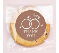 Big Dot of Happiness Lot de 25 autocollants de remerciement de mariage marron moka et sacs à biscuits transparents, sacs à friandises en cellophane 10,7 x 17,8 cm, cadeaux de fête pour bonbons ou