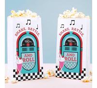 Big Dot of Happiness Lot de 25 sacs à popcorn Sock Hop des années 50, Rock N Roll des années 1950, friandises de fête, sacs individuels en papier blanc