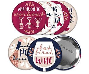 Big Dot of Happiness Lot de 8 badges « But First », 7,6 cm, pour dégustation de vin - Pinback