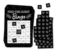 Big Dot of Happiness Mr. and Mrs. - Find The Guest Bingo Cards and Markers - Black and White Wedding or Bridal Shower Bingo Game - Lot de 18