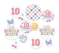 Big Dot of Happiness Preppy Lot de 27 grands confettis pour 10e anniversaire de fille - Décoration de table d'anniversaire à deux chiffres - Confettis géants pastel - 27 cercles