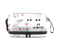 Big Dreamer Cacuts and Llama Trousse de toilette double couche pour femmes et filles, trousse de toilette de voyage, trousse de maquillage pratique avec compartiment à brosse, multicolore, 27x15x14