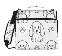 Big Ear Dog Classeur à 3 anneaux avec bandoulière et poignée avec poche zippée et pochette de rangement pour étudiant intermédiaire Noir et blanc