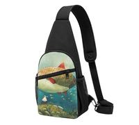 Big Fish Sac de poitrine imprimé pour homme et femme, sac banane d'extérieur à bandoulière pour randonnée, sport, Noir , Taille unique, Sac à dos décontracté