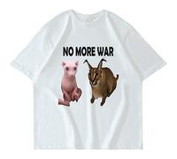 Big Floppa and Bingus T T-Shirts Hemden No More War Essential Print T-T-Shirts Hemden Cartoon Fashion Short Sleeve Tees Streetwear Cute Tops(Small)