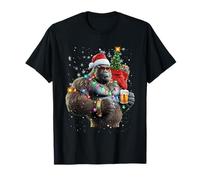 Big Foot Gorilla Santa Hat Drink Christmas Tree Christmas Pyjamas T-Shirt