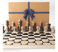 Big Game Hunters Jeu d'échecs et de courants d'air en bois - 30 x 30 cm - Planche pliante avec pièces de pin de qualité supérieure