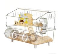 Big Hamster Cage - 2 Layer Acrylic Wood Habitat, External Bathroom Water Bottle, Large Clear House | Double Level Observation Crate, Indoor Playpen for Chinchillas Guinea Pigs Small Pet
