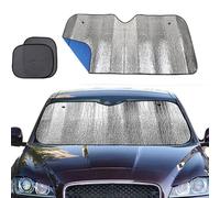 Big Hippo Windshield Sun Shade,Car Sun Shade Side Window as Bonus,Car Sunshade Windshield,Reflect Sunlight Heat and UV Rays, Protect Interior,Keep Vehicle Cool,Silver/Blue(55,16 x 27,5 pouceses)