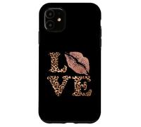 Big Lips Love Lettres imprimées léopard Rose Lèvres Valentine Love Coque pour iPhone 11