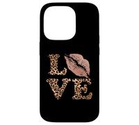 Big Lips Love Lettres imprimées léopard Rose Lèvres Valentine Love Coque pour iPhone 14 Pro
