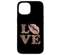 Big Lips Love Lettres imprimées léopard Rose Lèvres Valentine Love Coque pour iPhone 15