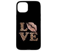 Big Lips Love Lettres imprimées léopard Rose Lèvres Valentine Love Coque pour iPhone 15 Plus