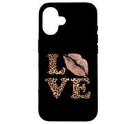 Big Lips Love Lettres imprimées léopard Rose Lèvres Valentine Love Coque pour iPhone 16