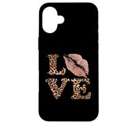 Big Lips Love Lettres imprimées léopard Rose Lèvres Valentine Love Coque pour iPhone 16 Plus