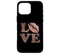Big Lips Love Lettres imprimées léopard Rose Lèvres Valentine Love Coque pour iPhone 16 Pro Max