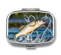 Big Mouth Bass Pilulier avec 2 compartiments, pilulier carré portable, pilulier de vitamines pour poche et voyage