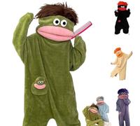 Big Mouth Onesie,Silly Monster Onesie Pajamas,Coral Fleece Plush Loungewear with Comb,Oversized Monster Jumpsuit for Couple (FR/ES, Alpha/Lettres, M, Taille Normale, Taille Normale, Green)