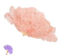 Big Ostrich Feather Fan,13 Bone Large Handheld Folding Dance Fan,Fluffy Hand Plumes Fans for Carnival,Belly Dancing,Stage Performance Props (Pink)