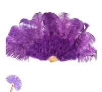 Big Ostrich Feather Fan,13 Bone Large Handheld Folding Dance Fan,Fluffy Hand Plumes Fans for Carnival,Belly Dancing,Stage Performance Props (Purple)