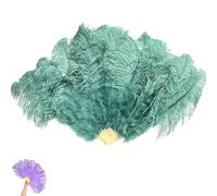 Big Ostrich Feather Fan,13 Bone Large Handheld Folding Dance Fan,Fluffy Hand Plumes Fans for Carnival,Belly Dancing,Stage Performance Props (Green)