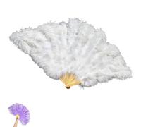 Big Ostrich Feather Fan,13 Bone Large Handheld Folding Dance Fan,Fluffy Hand Plumes Fans for Carnival,Belly Dancing,Stage Performance Props (White)