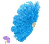 Big Ostrich Feather Fan,13 Bone Large Handheld Folding Dance Fan,Fluffy Hand Plumes Fans for Carnival,Belly Dancing,Stage Performance Props (Blue)