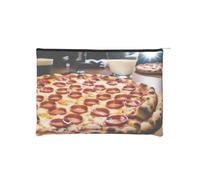 Big Pizza Trousse à cosmétiques en papier réutilisable imperméable et légère pour voyage, école et usage quotidien Motif imprimé complet pour femmes, étudiants, écologistes, Noir , Taille unique