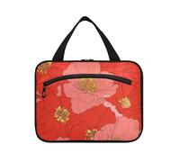Big Red Bloom Flowers Sac de voyage à suspendre pour articles de toilette avec crochet, sac pliable de designer pour soins de la peau essentiels de voyage, travail, bolso de Mano para Hombre, Grandes