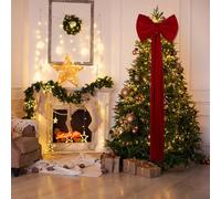 Big Red Bow for Christmas Tree Topper, Large Velvet Christmas Tree Bow Decoration for Xmas Decor, Home, Wreath, Holiday Party (45 * 130 cm)