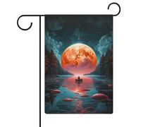 Big Red Moon Drapeaux d'extérieur imperméables à double face, pour fête, festival, décoration de maison, 12,6 pouces × 18,5 pouces