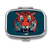 Big Red Tiger Pilulier à 2 compartiments, pilulier portable avec miroir pour poche, sac à main, voyage, mini organisateur de médicaments en métal pour vitamines, huile de poisson