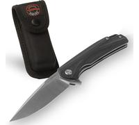 Big Scout Noir Couteau Pliant De Randonnée,Bivouac,Lame En Acier D2,Manche En G10 Avec Super Grip Et Idéal En Milieu Humide Livré Avec Étui En Cordura Orientable.