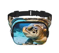 Big Sea Turtle Sac banane à fermeture éclair avec sangle réglable pour jogging, cyclisme, Noir , Taille unique