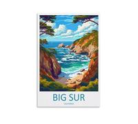 Big Sur Toile murale pour amoureux du parc national des voyages - Affiche d'œuvre d'art pour salon, chambre à coucher, salle de bain, bureau - 50 x 75 cm