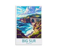 Big Sur Toile murale pour salon, chambre à coucher, salle de bain, bureau, amoureux des voyages, Californie - 30 x 45 cm