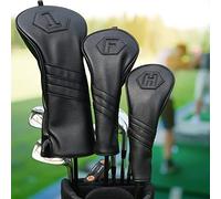Big Teeth Lot de 3 housses de tête de club de golf en bois 1FH DR FW UT pour conducteur de parcours hybride avec numéro d'étiquette en cuir synthétique noir Fermeture élastique